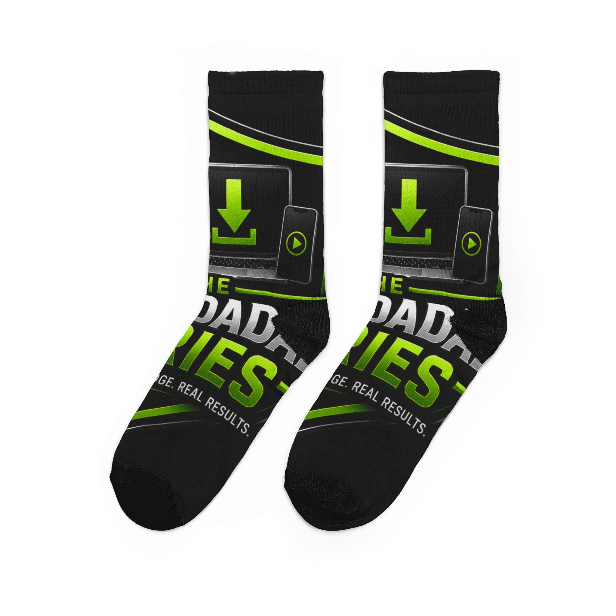 Download Series Graphic Crew Socks — Bold Tech-Inspired Black & Neon Green