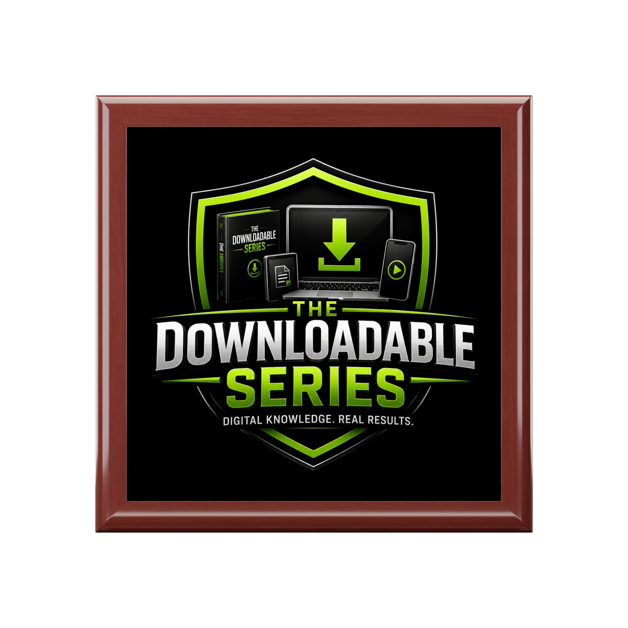 Downloadable Series Jewelry Box – Black Gloss Keepsake Chest with Green Logo