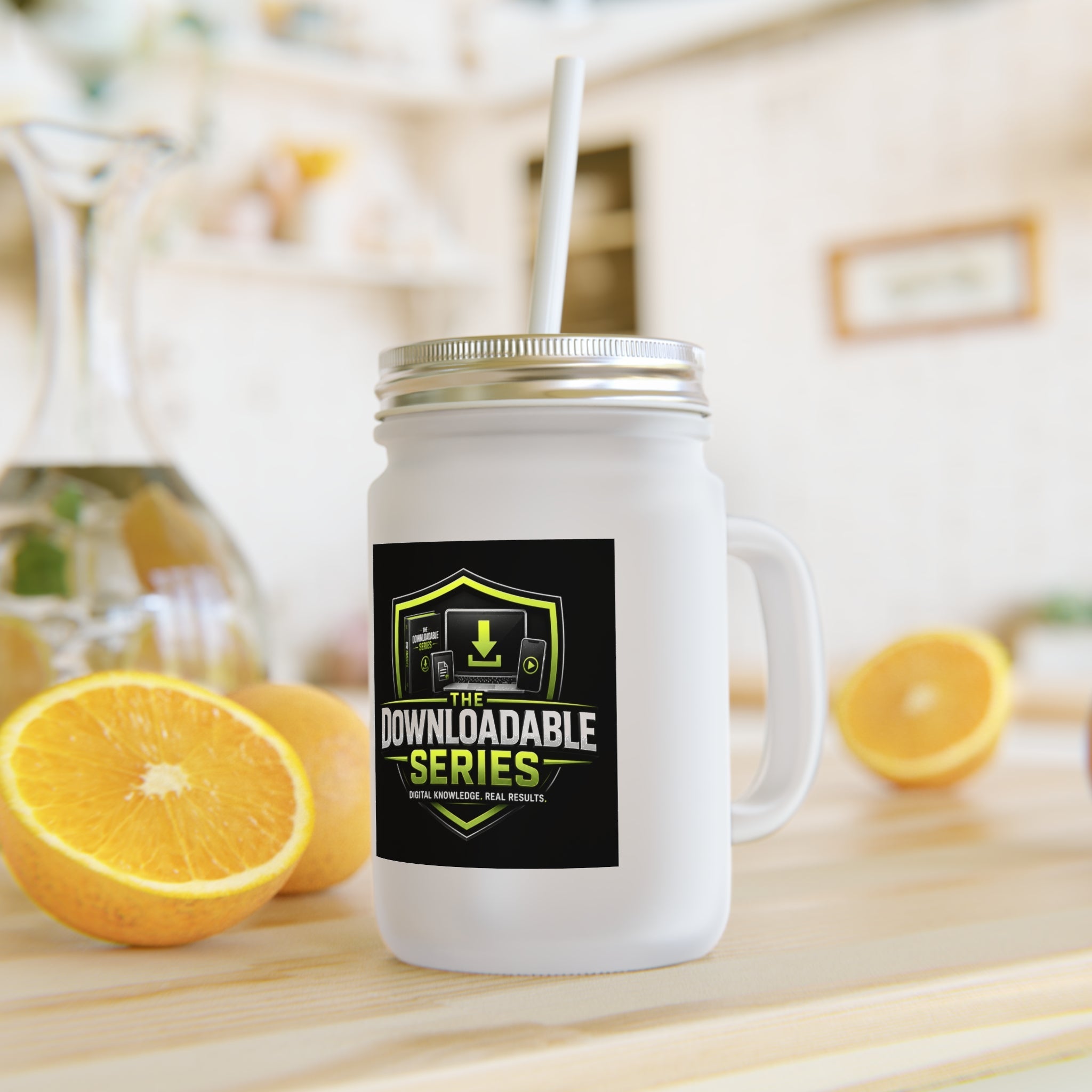 Downloadable Series Mason Jar Tumbler — Branded Drinkware with Straw